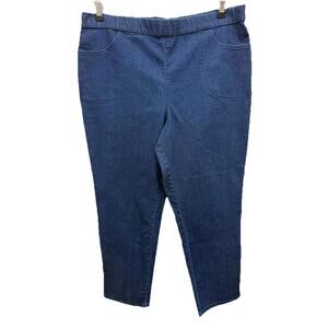 Coral Bay Women's XL Denim Jeans Pull On Straight Leg Mid-Rise Blue Stretch